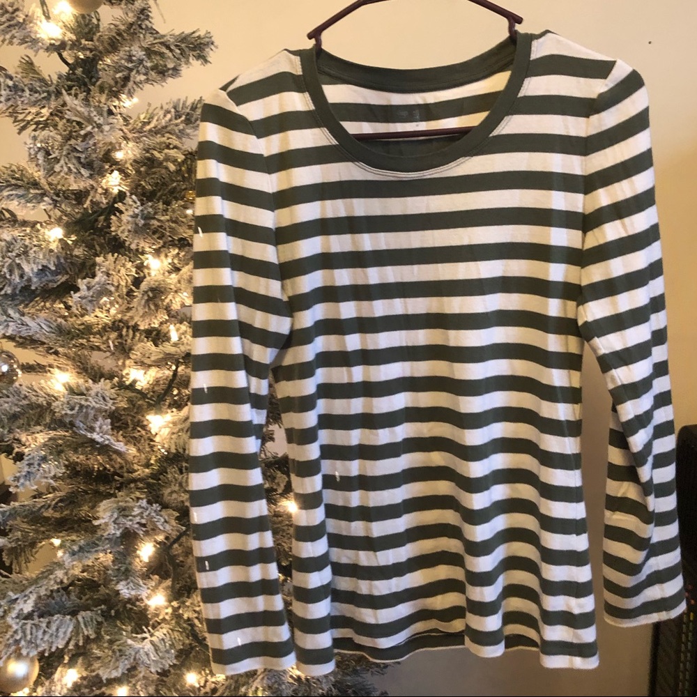 Olive green  and white striped shirt